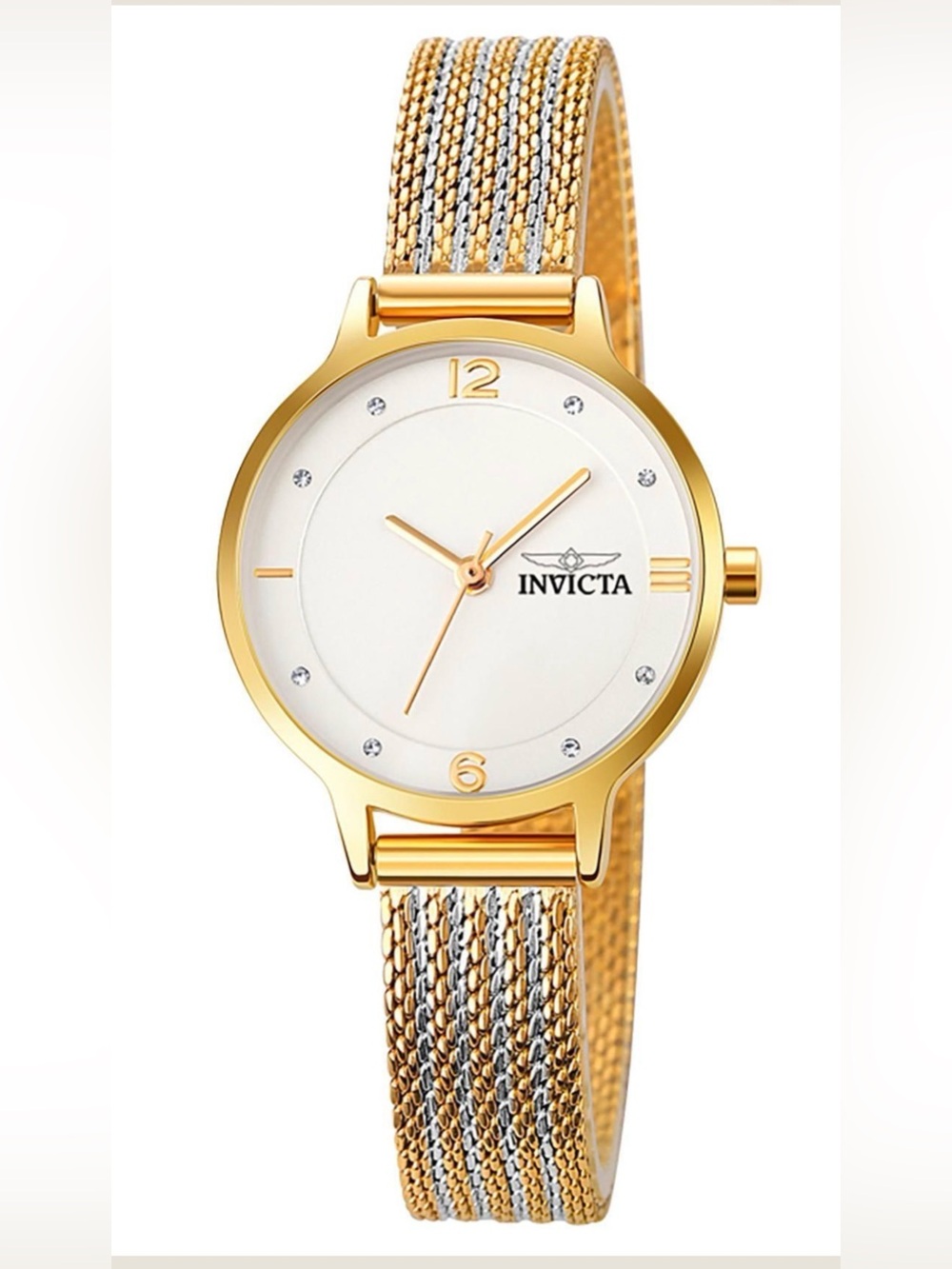 Invicta Angel 70290 Two-Tone Mesh Bracelet Watch W/31mm Gold Tone Case NIB
